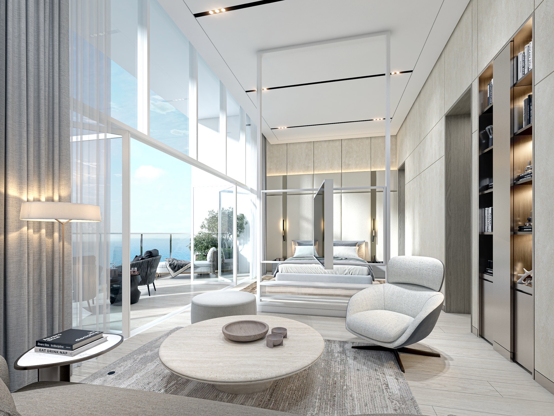 Penthouse living room with sea view