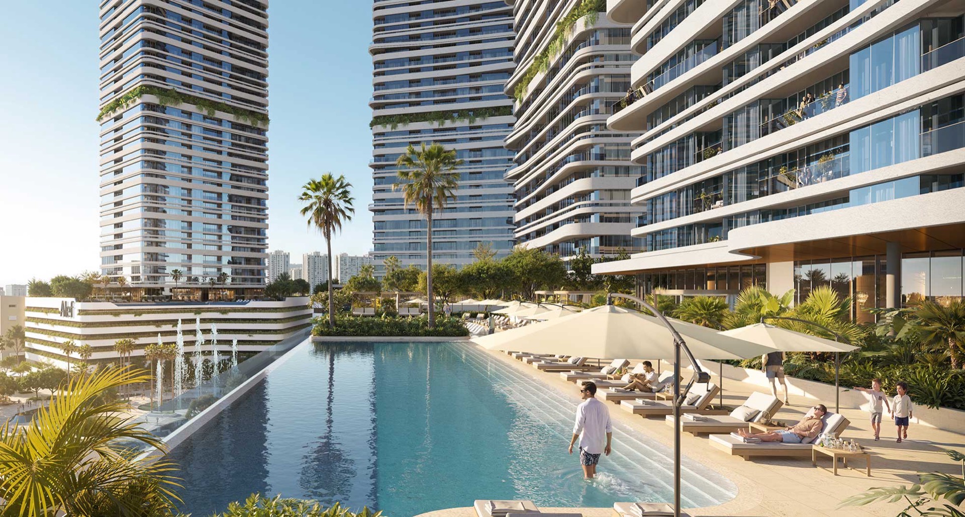 Resort pool between the towers