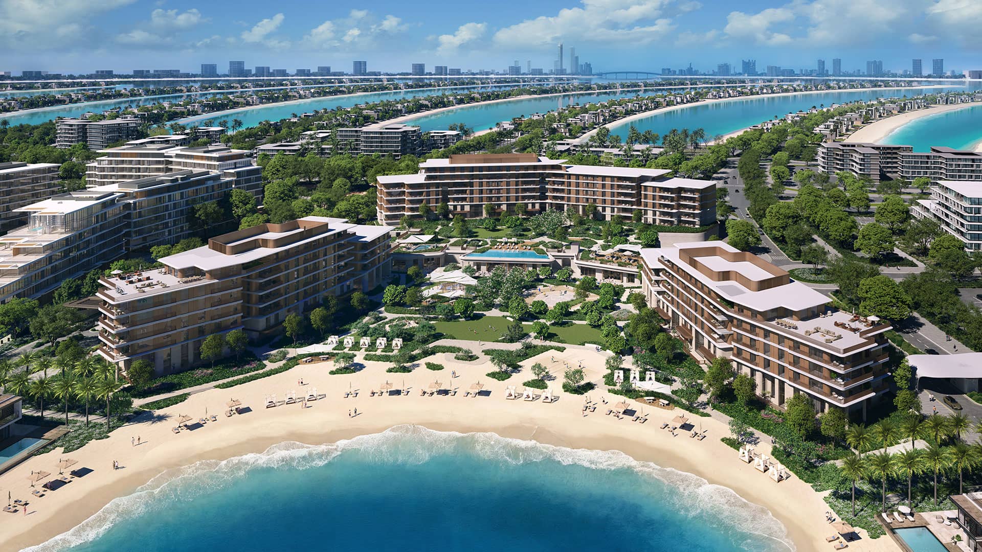 Letecký pohled na Palm Central mezi listy palmy