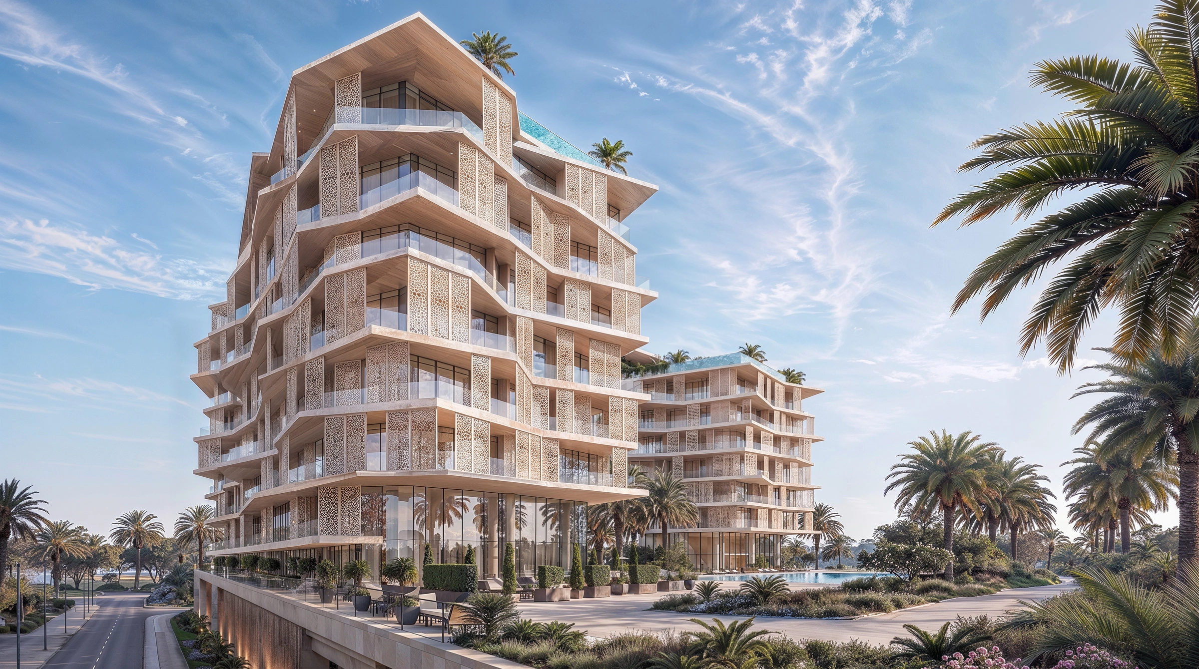 Richmond Residences – terasovitá fasáda s bazénem