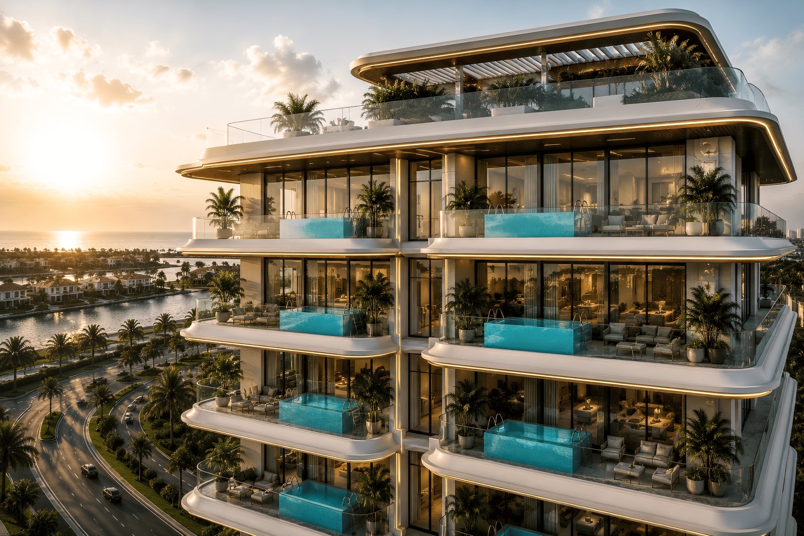 Facade with balcony pools